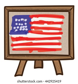 Painted vector USA flag on canvas, painting stand and white background