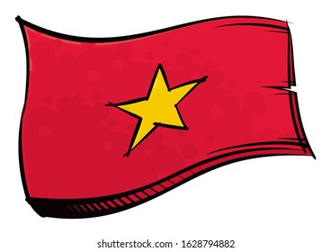 Painted Vietnam flag waving in wind