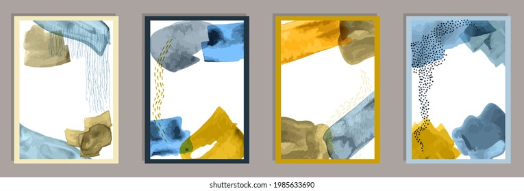 Painted vintage banners vector set. Watercolor blotches backgrounds. 50s style frames. Youth wall poster templates. Brush stroke elements.
