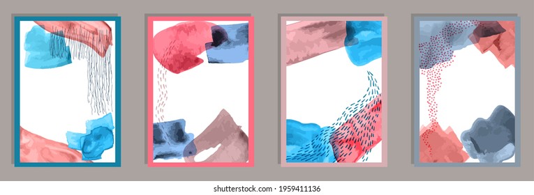 Colección vectorial de lienzo vintage pintado. Acuarela oscila fondo. marcos de estilo escandinavo. Buenos modelos de decoración casera. Elementos de trazo de pincel.