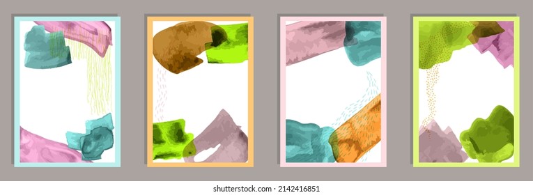 Painted vintage covers vector set. Watercolor smudges patterns. Nordic style frames. Stylish banner layouts. Scribble elements.