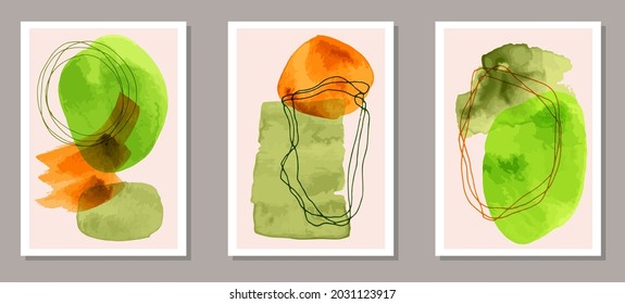 Colección vectorial vintage de postales pintadas. Las acuarelas bloquean las formas. Diseño de estilo de los años 50. Plantillas de decoración de casa para jóvenes. Elementos de trazo de pincel.