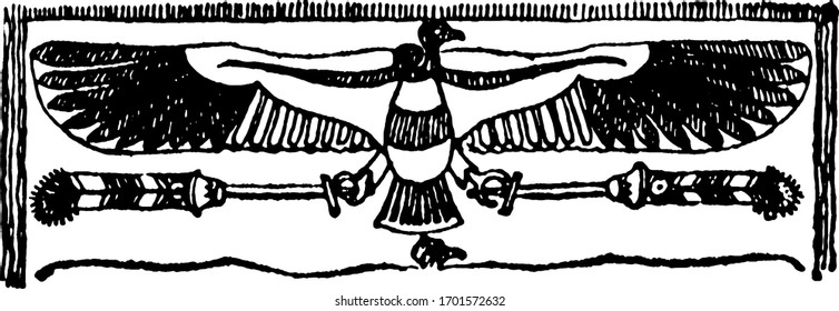 Painted Vulture is a frequent and a splendid decoration of temple ceilings, vintage engraving.