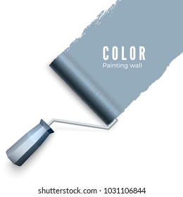 Painted wall and paint roller. Paint roller brush. Color paint texture when painting with a roller. Vector illustration isolated on white background