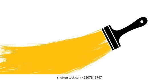 Painted the wall and paintbrush or paintbrushes with brush stroke. Paint brush sign. Brush stroke background. Grunge brush strokes. For home, interior renovation. Painting, paintbrushes tool icon.