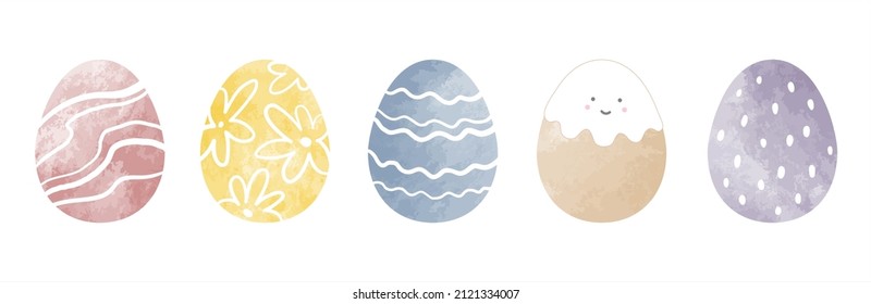 Acuarela pintada Juego de huevos de Pascua, colección de ilustraciones vectoriales paschales. Coloridos fondos acuáticos de forma de huevo. Plantillas dibujadas a mano con tarjeta de felicitación con adorables patrones florales y geométricos. 