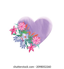 Painted Watercolor Flower Heart. Painted Heart. Watercolor Heart Made of Flowers. Perfect Valentines Day Heart