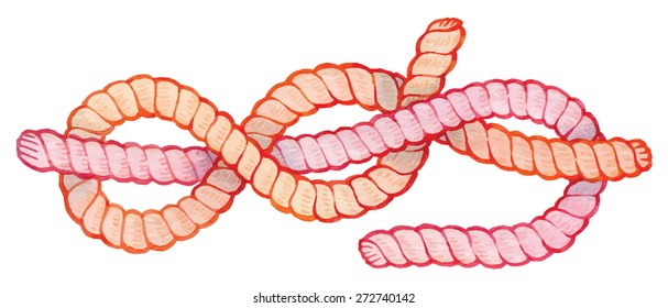 painted watercolor hand-drawing knot - bright rope with knots - vector elements for design