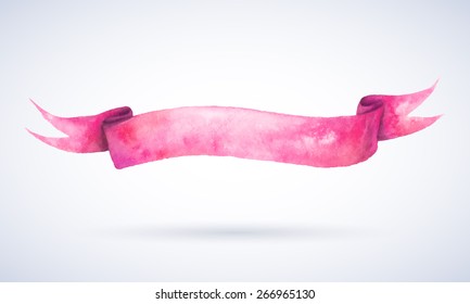 Painted watercolor pink ribbon. Vectorized watercolor illustration.
