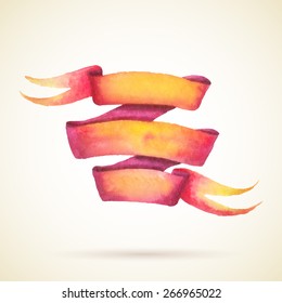 Painted watercolor red and yellow ribbon. Vectorized watercolor illustration.
