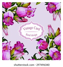 painted watercolor retro background or greeting card with flowers bell with place for your text - in vector