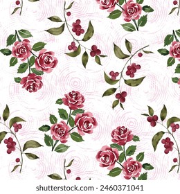 
Painted watercolor rose and flower pattern