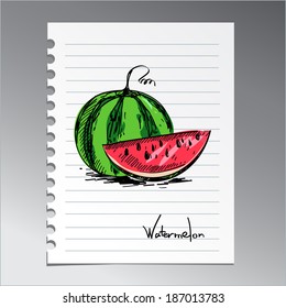 painted watermelon on notebook sheet