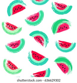 Painted Watermelon Pattern. Seamless food background.
