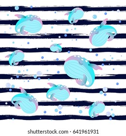 Painted the whales on the background with stripes vector illustration