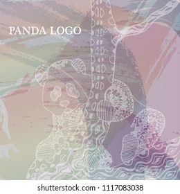Painted white pandas on the background of watercolor pastels. Dudling style. Tattoos. Zen Art. Coloring for adults.