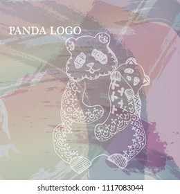 Painted white pandas on the background of watercolor pastels. Dudling style. Tattoos. Zen Art. Coloring for adults.