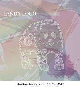 Painted white pandas on the background of watercolor pastels. Doodling style. Tattoos. Zen Art. Coloring for adults.
