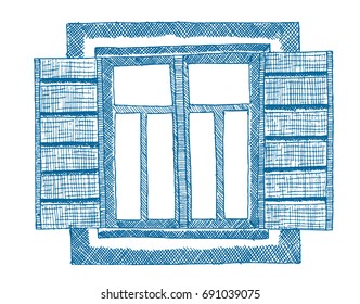 Painted window, part of the house. Hand drawn vector