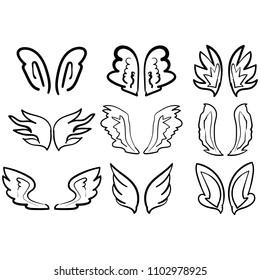 Painted wings set on white background vector illustration