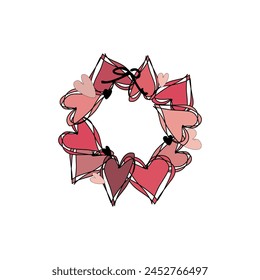 Painted Wreath of hearts on a white background