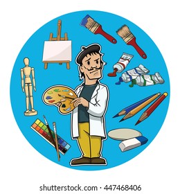 Painter with art supplies