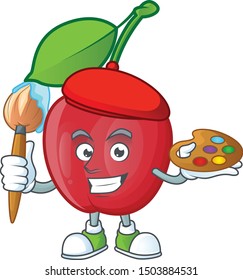 Painter Bing Cherries Isolated Mascot In Character