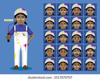 Painter Black Girl Cartoon Character Emotions