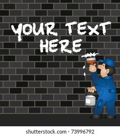 Painter and blank brick wall copy space for own text