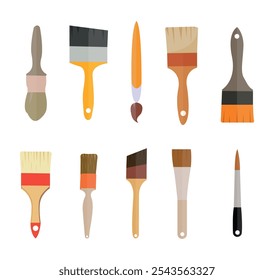 Painter Brush Clip Art Vector Silhouette Set, Brush Symbol Isolated Collection, Brush Tool Hand Drawing Painter Artist Template