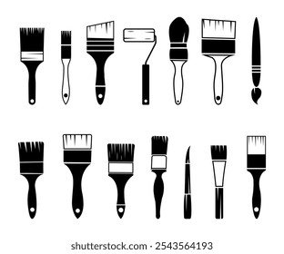 Painter Brush Clip Art Vector Illustration Isolated Collection With White Background, Brush Tool Hand Drawing Painter Artist Template