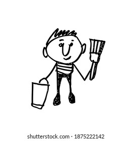 painter with a brush. A hand-drawn character. Vector illustration
