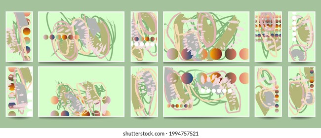 Painter brush strokes Pastel muted pale calm tones card templates set. Collection of romantic abstraction background lines summer options vector