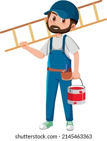 Painter with buckets of paint and ladder illustration