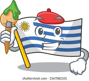 Painter cartoon flag uruguay in with mascot