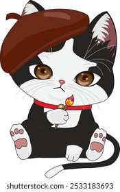 Pintor gato artístico gatinho chibi personagem vetor