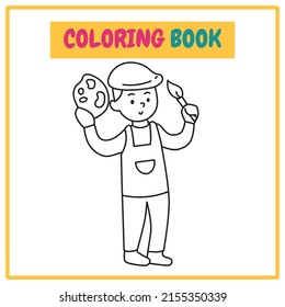 Painter Coloring Book or Outline Vector Illustration