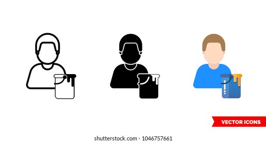 Painter craftsman icon of 3 types: color, black and white, outline. Isolated vector sign symbol.