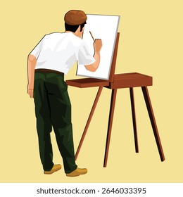A painter creating his own artwork
