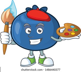 Painter cute and fresh blueberry fruit character cartoon.