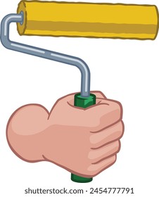 A painter decorator hand or fist holding a paint roller cartoon 