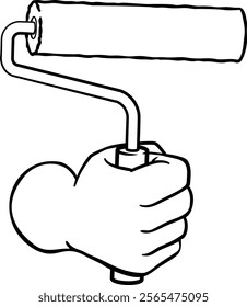 A painter decorator hand or fist holding a paint roller cartoon 