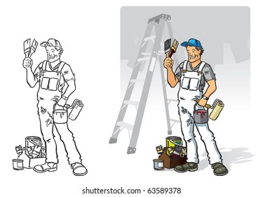 Painter and Decorator Vector illustration of a skilled tradesman and his tools of the trade. Fully editable layers included.