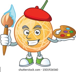 Painter dessert cantaloupe fruit cartoon with mascot