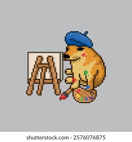 Painter dog, pixel art meme