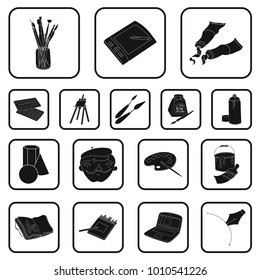 Painter and drawing black icons in set collection for design. Artistic accessories vector symbol stock web illustration.