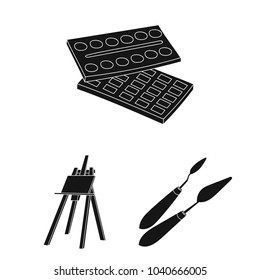 Painter and drawing black icons in set collection for design. Artistic accessories vector symbol stock web illustration.