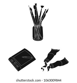 Painter and drawing black icons in set collection for design. Artistic accessories vector symbol stock web illustration.