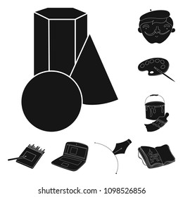 Painter and drawing black icons in set collection for design. Artistic accessories vector symbol stock web illustration.