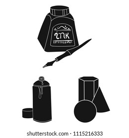 Painter and drawing black icons in set collection for design. Artistic accessories vector symbol stock web illustration.